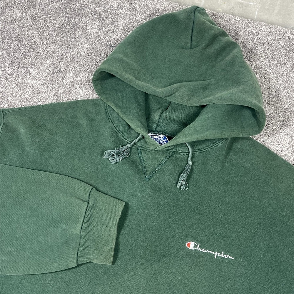 Vintage 1990s Champion Sweatshirt Hoodie 2XL Green Faded Distressed Made In USA